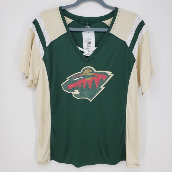 NHL Minnesota Wild Short Sleeve Jersey Top XL Womens V Neck Lace Up Green - Picture 1 of 9